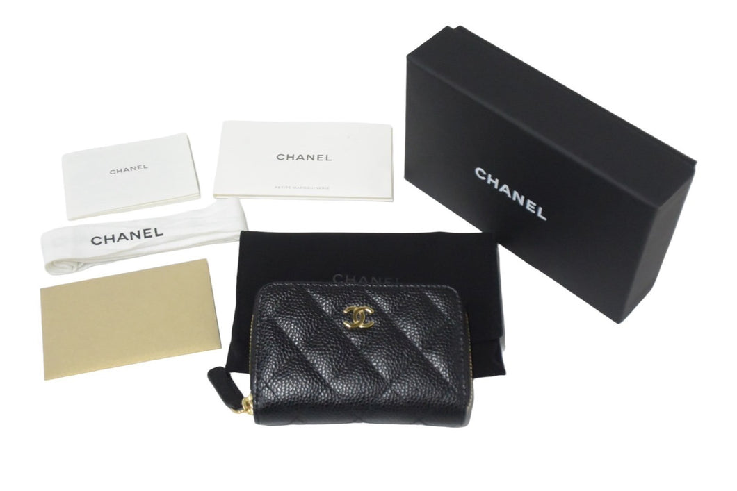 極美品 CHANEL シャネル マトラッセ コインケース AP0216 キャビアスキン ブラック ゴールド金具 中古 66291