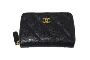 極美品 CHANEL シャネル マトラッセ コインケース AP0216 キャビアスキン ブラック ゴールド金具 中古 66291