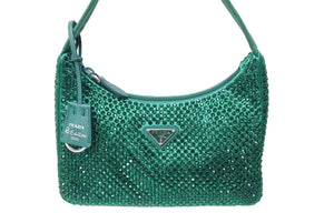 未使用 PRADA プラダ ホーボー ハンドバッグ クリスタルサテン ミニバッグ グリーン 1BC515 中古 66301 
