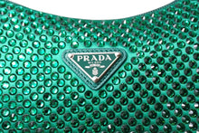 画像をギャラリービューアに読み込む, 未使用 PRADA プラダ ホーボー ハンドバッグ クリスタルサテン ミニバッグ グリーン 1BC515 中古 66301 