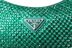 未使用 PRADA プラダ ホーボー ハンドバッグ クリスタルサテン ミニバッグ グリーン 1BC515 中古 66301 
