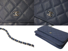 Load image into Gallery viewer, 極美品 CHANEL シャネル WOC チェーンウォレット 二つ折り財布 19番台 ココマーク キャビアスキン ブルーグレー シルバー金具 中古 66305