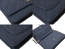 Load image into Gallery viewer, 極美品 CHANEL シャネル WOC チェーンウォレット 二つ折り財布 19番台 ココマーク キャビアスキン ブルーグレー シルバー金具 中古 66305