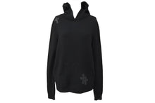 Load image into Gallery viewer, CHROME HEARTS クロムハーツ パーカー ブルオーバーカシミア クロスパッチ フード レザー XS ブラック 美品 中古 66308