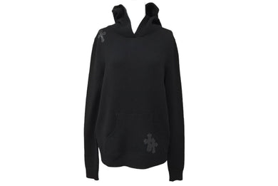 CHROME HEARTS クロムハーツ パーカー ブルオーバーカシミア クロスパッチ フード レザー XS ブラック 美品 中古 66308