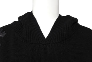 CHROME HEARTS クロムハーツ パーカー ブルオーバーカシミア クロスパッチ フード レザー XS ブラック 美品 中古 66308