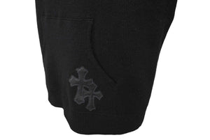 CHROME HEARTS クロムハーツ パーカー ブルオーバーカシミア クロスパッチ フード レザー XS ブラック 美品 中古 66308