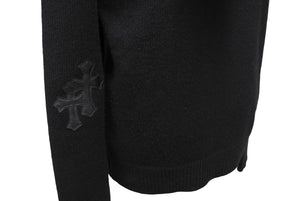 CHROME HEARTS クロムハーツ パーカー ブルオーバーカシミア クロスパッチ フード レザー XS ブラック 美品 中古 66308