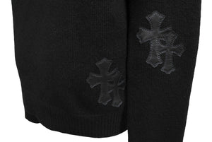 CHROME HEARTS クロムハーツ パーカー ブルオーバーカシミア クロスパッチ フード レザー XS ブラック 美品 中古 66308