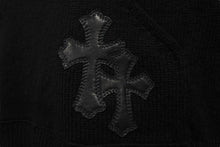 Load image into Gallery viewer, CHROME HEARTS クロムハーツ パーカー ブルオーバーカシミア クロスパッチ フード レザー XS ブラック 美品 中古 66308