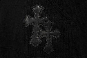 CHROME HEARTS クロムハーツ パーカー ブルオーバーカシミア クロスパッチ フード レザー XS ブラック 美品 中古 66308