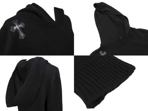 CHROME HEARTS クロムハーツ パーカー ブルオーバーカシミア クロスパッチ フード レザー XS ブラック 美品 中古 66308