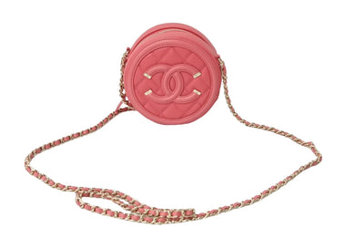 新品同様 CHANEL シャネル CCフィリグリー チェーンショルダーバッグ 29番台 キャビアスキン ココマーク ゴールド金具 ピンク 中古 66312