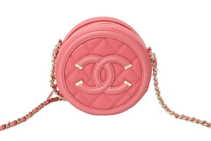新品同様 CHANEL シャネル CCフィリグリー チェーンショルダーバッグ 29番台 キャビアスキン ココマーク ゴールド金具 ピンク 中古 66312
