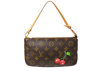 Load image into Gallery viewer, 極美品 LOUIS VUITTON ルイヴィトン 村上隆 モノグラム チェリー ポシェット アクセソワール アクセポ ブラウン ロゴ M95008 中古 66314