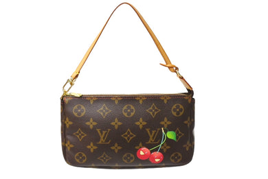 極美品 LOUIS VUITTON ルイヴィトン 村上隆 モノグラム チェリー ポシェット アクセソワール アクセポ ブラウン ロゴ M95008 中古 66314