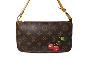 極美品 LOUIS VUITTON ルイヴィトン 村上隆 モノグラム チェリー ポシェット アクセソワール アクセポ ブラウン ロゴ M95008 中古 66314