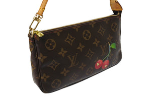 極美品 LOUIS VUITTON ルイヴィトン 村上隆 モノグラム チェリー ポシェット アクセソワール アクセポ ブラウン ロゴ M95008 中古 66314