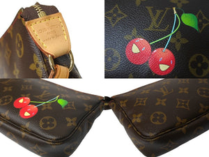 極美品 LOUIS VUITTON ルイヴィトン 村上隆 モノグラム チェリー ポシェット アクセソワール アクセポ ブラウン ロゴ M95008 中古 66314