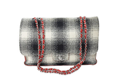 CHANEL シャネル シングルフラップ Wチェーンショルダーバッグ 18番台 ココマーク カーフスキン キャンバス ツイード 美品 中古 66318