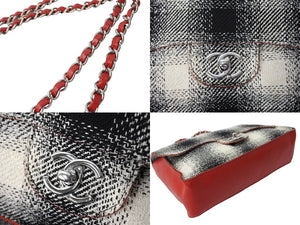 CHANEL シャネル シングルフラップ Wチェーンショルダーバッグ 18番台 ココマーク カーフスキン キャンバス ツイード 美品 中古 66318