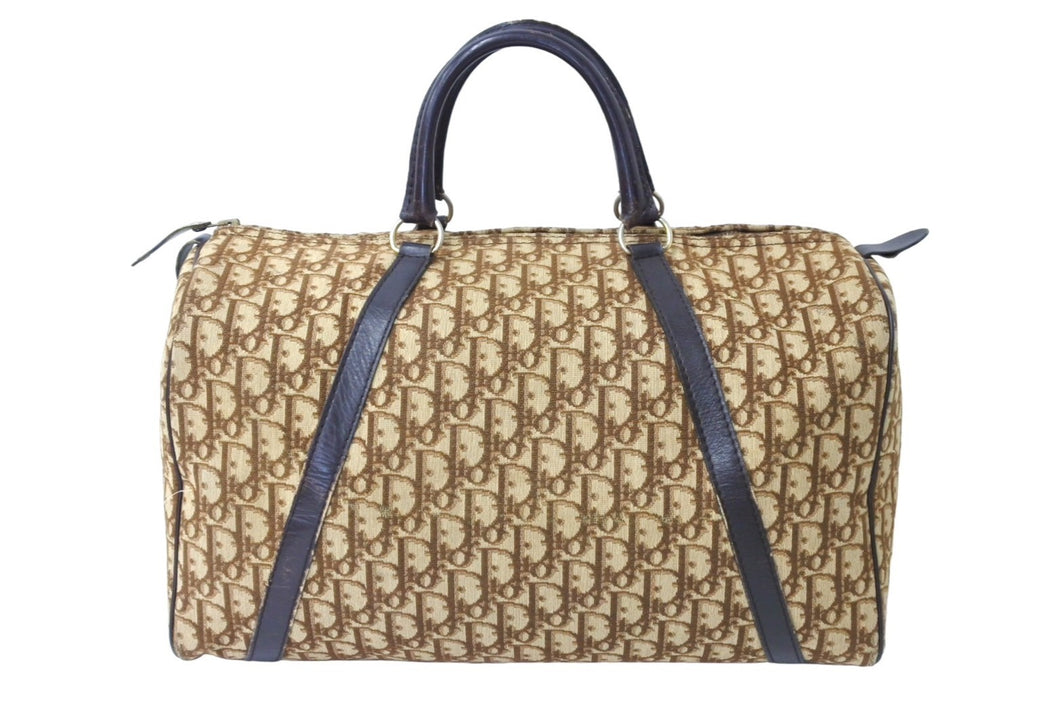 Christian Dior クリスチャンディオール ボストンバッグ 40cm トロッター柄 ブラウン ベージュ キャンバス レザー 良品 中古 66319