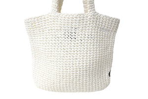 PRADA プラダ スモール クロシェ トートバッグ 1BG422 トライアングルロゴ ラフィア ホワイト ブラックロゴ 美品 中古 66324 