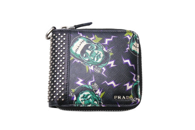 PRADA プラダ 二つ折り財布 フランケンシュタイン スタッズ 2mo004sasf-ment-zz ブラック グリーン 良品 中古 66329 