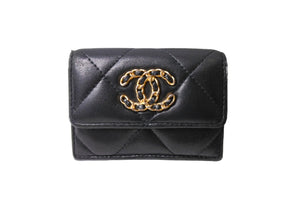 CHANEL シャネル 19 三つ折り財布 ココマーク AP1789 ラムスキン マトラッセ ゴールド金具 ブラック 美品 中古 66334