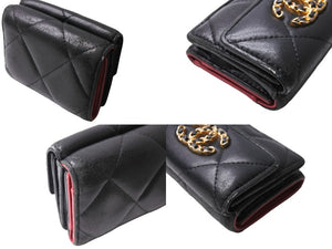 CHANEL シャネル 19 三つ折り財布 ココマーク AP1789 ラムスキン マトラッセ ゴールド金具 ブラック 美品 中古 66334