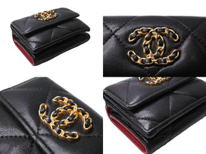 CHANEL シャネル 19 三つ折り財布 ココマーク AP1789 ラムスキン マトラッセ ゴールド金具 ブラック 美品 中古 66334