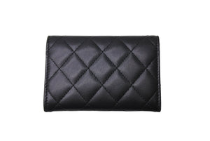 CHANEL シャネル カードケース ココマーク フラップ 25番台 ラムスキン マトラッセ シルバー金具 ブラック 美品 中古 66335