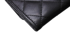 CHANEL シャネル カードケース ココマーク フラップ 25番台 ラムスキン マトラッセ シルバー金具 ブラック 美品 中古 66335
