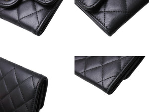 CHANEL シャネル カードケース ココマーク フラップ 25番台 ラムスキン マトラッセ シルバー金具 ブラック 美品 中古 66335