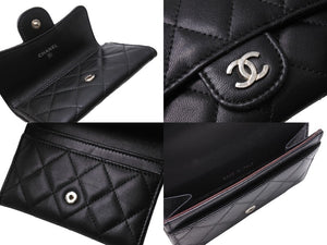 CHANEL シャネル カードケース ココマーク フラップ 25番台 ラムスキン マトラッセ シルバー金具 ブラック 美品 中古 66335