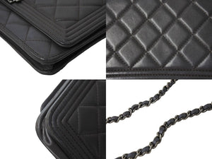 CHANEL シャネル ボーイシャネル チェーンウォレット ショルダーバッグ ラムスキン 21番台 シルバー金具 財布 ココマーク 美品 中古 66338