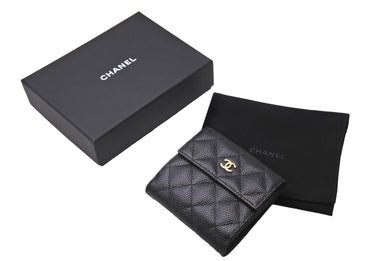 極美品 CHANEL シャネル タイムレス クラシックライン コンパクトウォレット 財布 マトラッセ ココマーク キャビアスキン 中古 66340