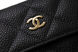 極美品 CHANEL シャネル タイムレス クラシックライン コンパクトウォレット 財布 マトラッセ ココマーク キャビアスキン 中古 66340