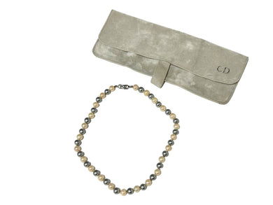 極美品 Christian Dior クリスチャンディオール チョーカー パールネックレス 7.7mm GP パール グレー ベージュ 中古 66343