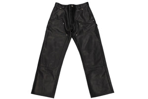 未使用 CHROME HEARTS クロムハーツ 24年完売 カーペンター ダブルニー レザーパンツ ブラック SV925 サイズ34 中古 66352 