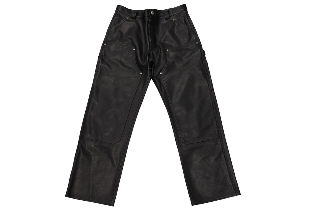 未使用 CHROME HEARTS クロムハーツ 24年完売 カーペンター ダブルニー レザーパンツ ブラック SV925 サイズ34 中古 66352 