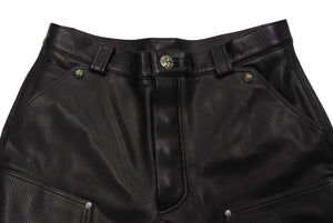 未使用 CHROME HEARTS クロムハーツ 24年完売 カーペンター ダブルニー レザーパンツ ブラック SV925 サイズ34 中古 66352 