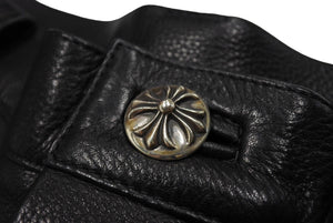 未使用 CHROME HEARTS クロムハーツ 24年完売 カーペンター ダブルニー レザーパンツ ブラック SV925 サイズ34 中古 66352 