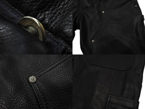 未使用 CHROME HEARTS クロムハーツ 24年完売 カーペンター ダブルニー レザーパンツ ブラック SV925 サイズ34 中古 66352 