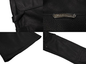 未使用 CHROME HEARTS クロムハーツ 24年完売 カーペンター ダブルニー レザーパンツ ブラック SV925 サイズ34 中古 66352 