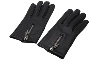 極美品 CHROME HEARTS クロムハーツ DGR ZIP GROVE ダガージップ レザー グローブ 手袋 ブラック シルバー金具 サイズ8 中古 66360