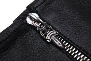 極美品 CHROME HEARTS クロムハーツ DGR ZIP GROVE ダガージップ レザー グローブ 手袋 ブラック シルバー金具 サイズ8 中古 66360
