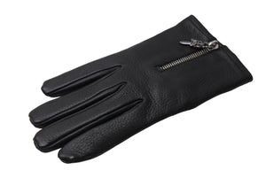 極美品 CHROME HEARTS クロムハーツ DGR ZIP GROVE ダガージップ レザー グローブ 手袋 ブラック シルバー金具 サイズ8 中古 66360
