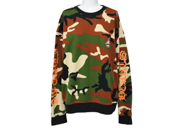 極美品 ChromeHearts クロムハーツ MattyBoy マッティボーイ Caution Crewneck スウェット カモ ブラウン サイズL 中古 66364