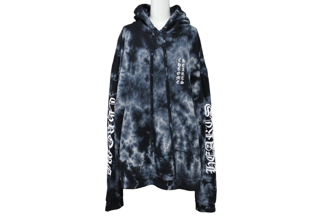 極美品 ChromeHearts クロムハーツ タイダイ柄ホースシュープリントプルオーバーパーカー ブラック サイズL 中古 66371